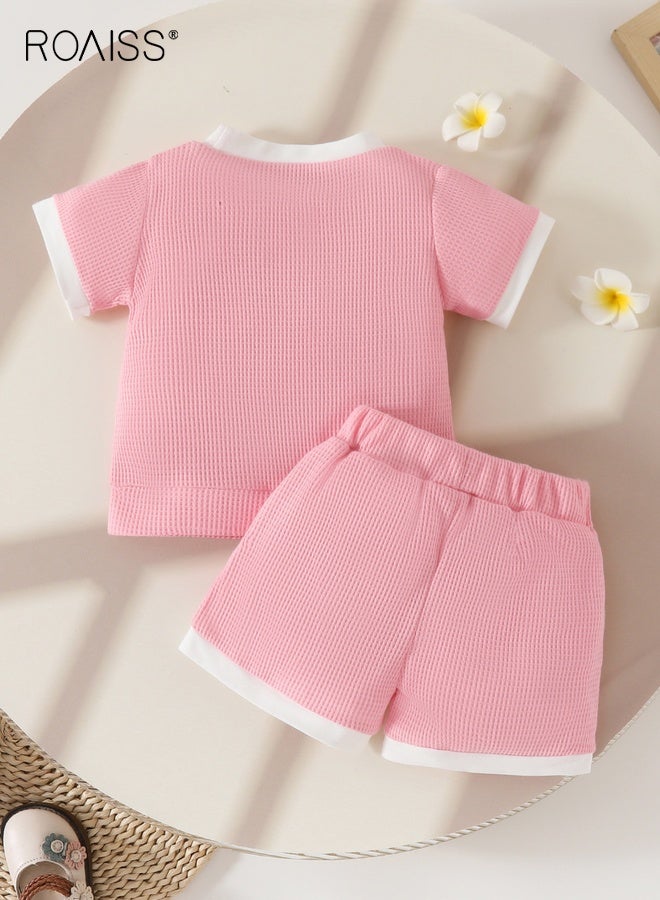 رويس طقم تي شيرت وشورت بنات، ملابس صيفية بتصميم رائع، طقم ملابس كاجوال من قطعتين مع بلوزة بأكمام قصيرة وبنطال قصير برباط، مناسب للعطلات والسفر والشاطئ والجري والملابس اليومية - Image 3