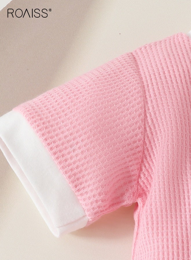 رويس طقم تي شيرت وشورت بنات، ملابس صيفية بتصميم رائع، طقم ملابس كاجوال من قطعتين مع بلوزة بأكمام قصيرة وبنطال قصير برباط، مناسب للعطلات والسفر والشاطئ والجري والملابس اليومية - Image 5