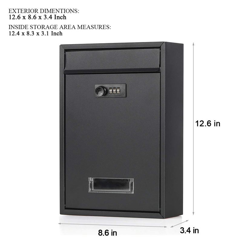 Jssmst Locking Mailbox Wall Mounted Vertical- Jssmst Mail Boxes with Combination Lock Large Capacity, 12.6 x 8.46 x 3.35 Inch, Black Matt - Image 3