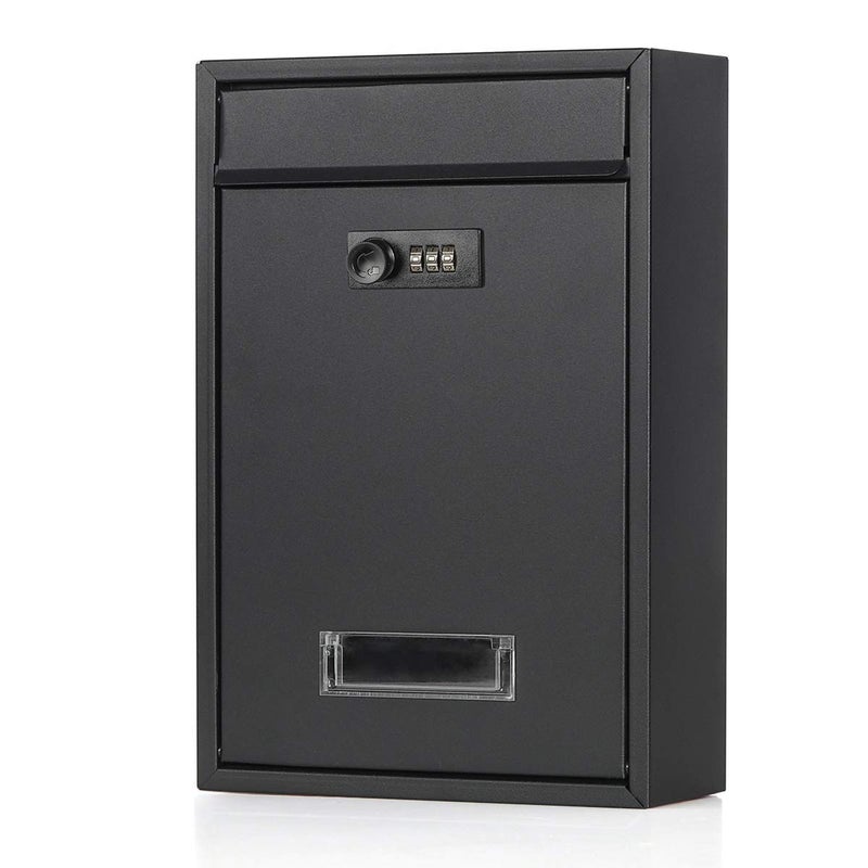 Jssmst Locking Mailbox Wall Mounted Vertical- Jssmst Mail Boxes with Combination Lock Large Capacity, 12.6 x 8.46 x 3.35 Inch, Black Matt - Image 1