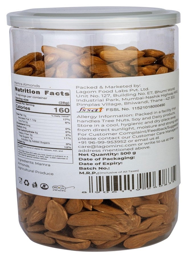 Lagom Gourmet Mamra Almonds 500g | All Natural | No Preservatives | No Additives | Gluten Free | Vegan | Plant Based | Non GMO | Nuts Dry Fruits | Mamra Badam | Mamra Giri - Image 3