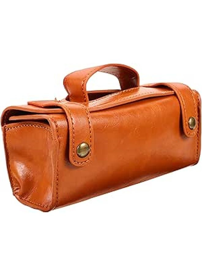 Brown PU Leather Travel Shaving Kit Large Capacity Mens Razor Storage Bag With Protective Sleeve - Image 1