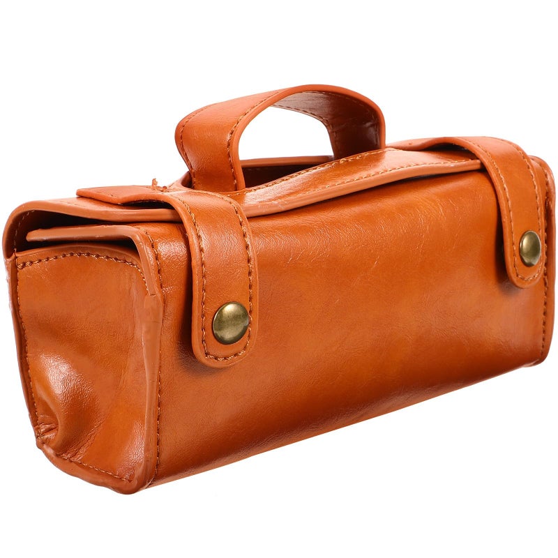 Brown PU Leather Travel Shaving Kit Large Capacity Mens Razor Storage Bag With Protective Sleeve - Image 2