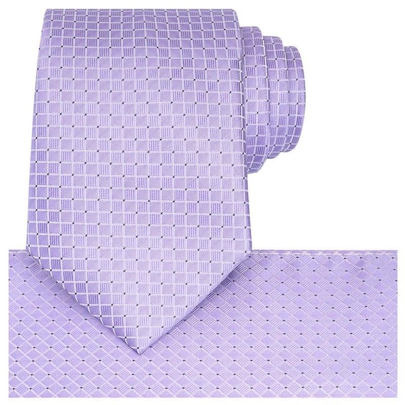 KissTies Mens Checkered Tie Set Lavender Purple Festive Necktie + Pocket Square