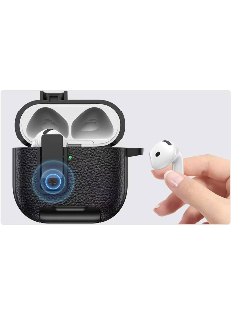 AirPods 4 Case with Phone Stand, Secure Lock Design Silicone Protection with Leather Texture for Airpod 4 (Black Black) - Image 3