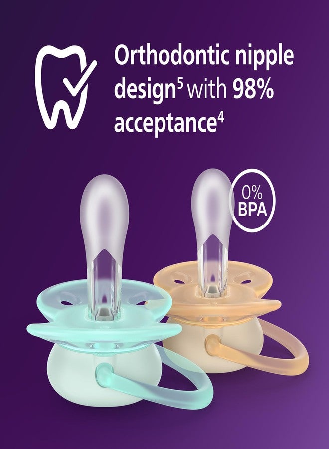 Avent Philips Avent Ultra Soft Pacifiers - Orthodontic Design, for Babies 0-6 Months, Flexible Shield, Silicone Symmetrical Nipple, BPA-Free, 2 Sterilizing Cases, 4 Pack, SCF091/48 - Image 3