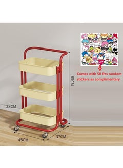 General 3-Tier Metal Rolling Storage Cart Trolley Kitchen Organizer Rolling With Random 50Pcs Stickers  Trolley Cart Office Cart Kitchen Utility Carts For Office, Classroom, Home, Bathroom  - Image 1