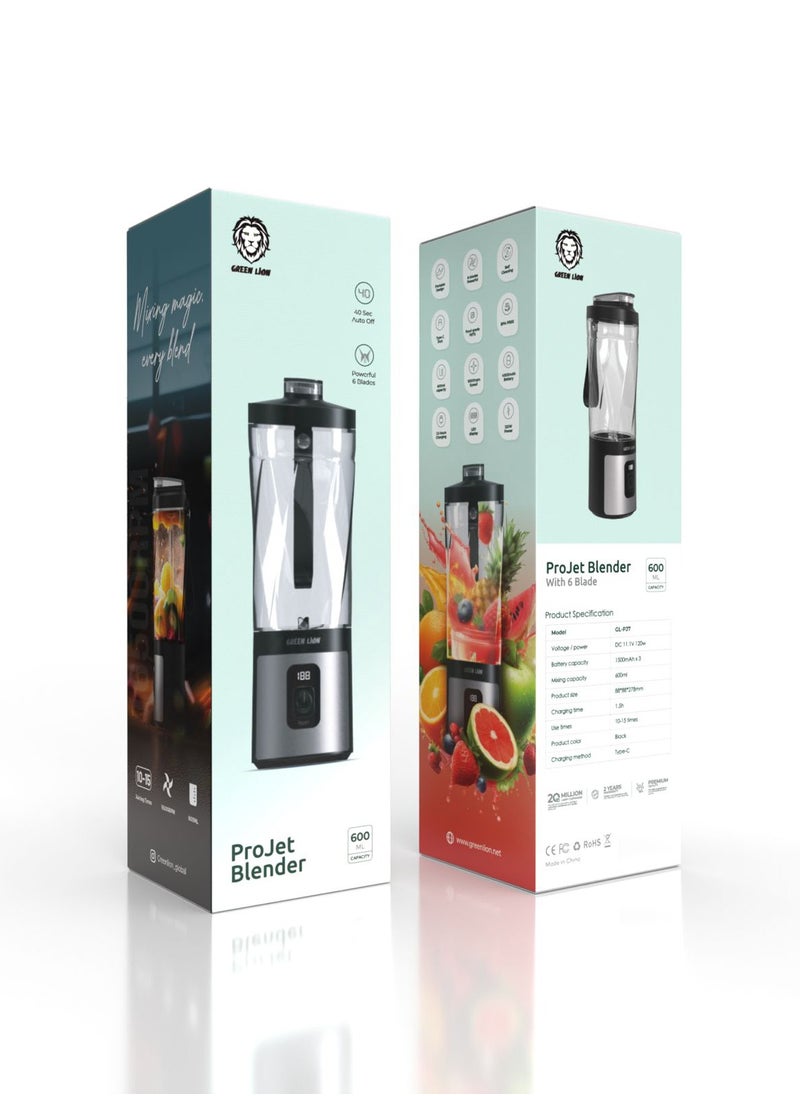 GREEN LION ProJet Blender 600ml / Portable /10-15min Quick Breakfast Smoothie & Juices or Shakes / Six Powerful Blades Capable of Mixing Fruits & Vegetables - Black  - Image 5