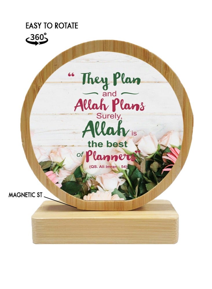 Service Zone Protective Printed White Round Shape Wooden Photo Frame for Table Top They Plan And Allah Plans Surely Allah Is The Best Of Planner - Image 1