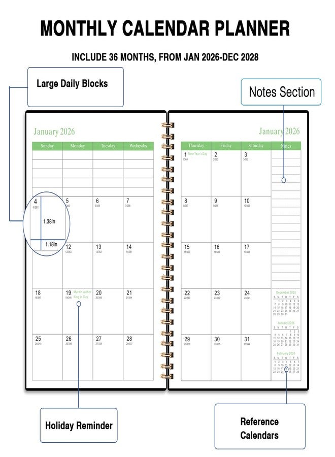 Dayvorax 2026-2028 Monthly Planner - 3 Year Monthly Calendar/Planner 2026-2028, 8-5/8" x 11-3/8", 36 Month Calendar Planner, Planners with Twin-Wire Binding, Lined Notes Pages - Image 2