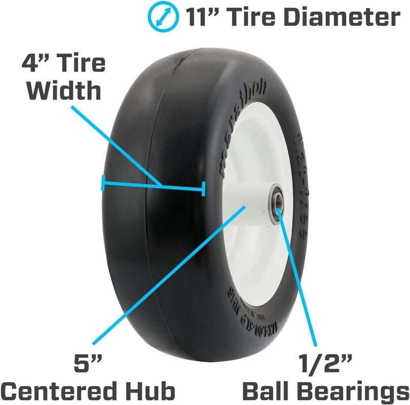 Marathon Marathon 11x4005 Flat Free Lawnmower Tire on Wheel 5 Hub 12 Bearings - Image 4