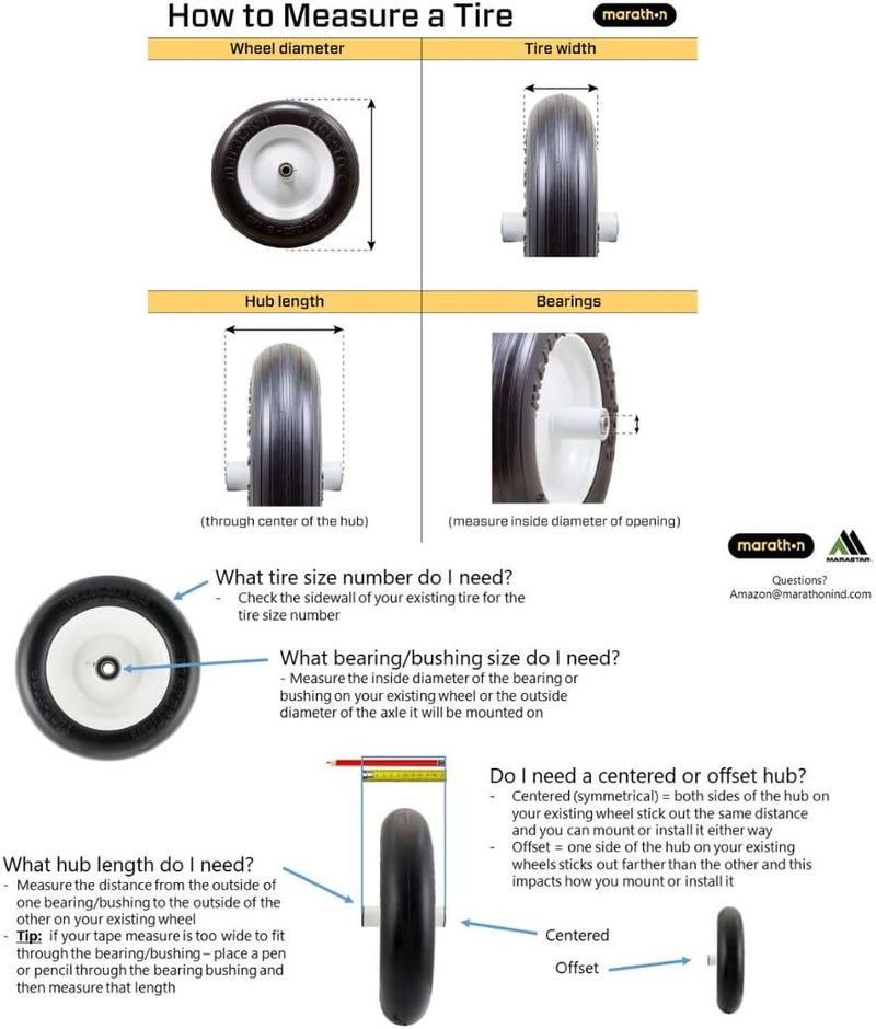 Marathon Marathon 11x4005 Flat Free Lawnmower Tire on Wheel 5 Hub 12 Bearings - Image 5