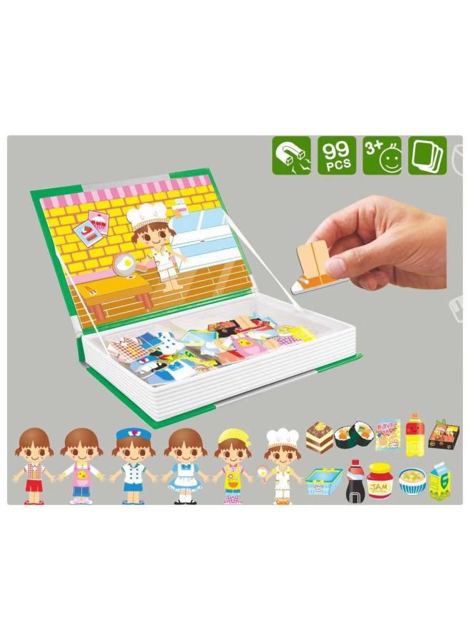 Hot Sale French Little Red Book Dress Baby DIY Assembled Magnetic Book Magnetic Sticker 3D Early Education Puzzle-Color:I Am Chef Series Puzzle  - Image 1