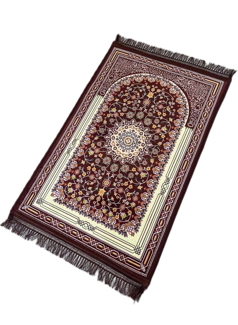 ستارجولد سجادة صلاة تركية تقليدية، مقاس كبير 70 × 110 سم، سجادة صلاة إسلامية متعددة الألوان، سجادة جانماز للرجال والنساء المسلمين - قهوة