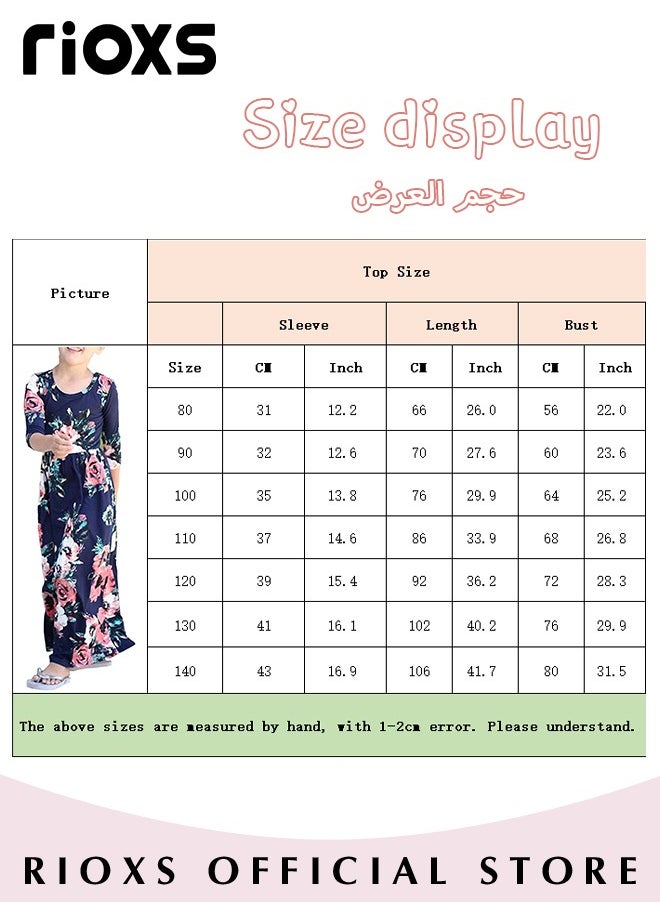 RIOXS Toddler Girls Long Sleeve Maxi Dress Round Neck Floral Printed Dresses Casual Loose Long Dress With Pockets  - Image 3