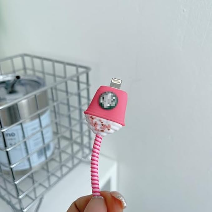 Starbucks CUTE CARTOON PROTECTIVE CASE FOR IPHONE 20W USB-C ADAPTER CHARGER CABLE, UNIQUE DESIGN FUNNY KAWAII 3D CARTOON CHARGER COVER CABLE PROTECTOR FOR IPHONE FAST CHARGER (PINK CUP) - Image 3
