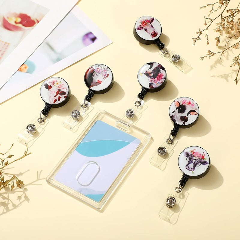 Pajean 6 Pieces Cow Badge Reels Cute Retractable Nurse Badge Holder Pulls with Clip Funny Name Tag Reel Clip for Name ID Tag Nurse Doctor Teacher Student - Image 4