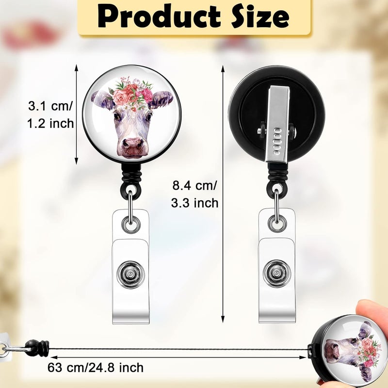 Pajean 6 Pieces Cow Badge Reels Cute Retractable Nurse Badge Holder Pulls with Clip Funny Name Tag Reel Clip for Name ID Tag Nurse Doctor Teacher Student - Image 2