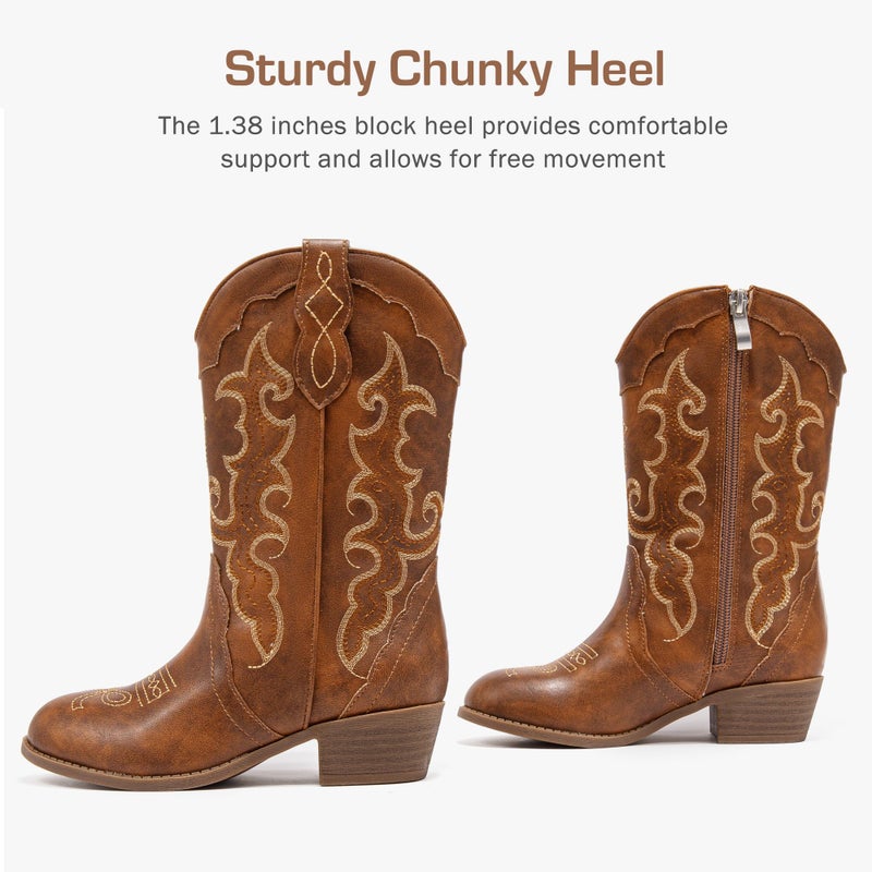 LAURMOSA Cowboy Boots for Girls Dress Cowgirl Brown Kids Western Dressy Cowboy Boots Size 2 Ponited Toe Big Girls Cowgirl Embroidered Horseback Riding Party Shoes(L1052Brown 2) - Image 5