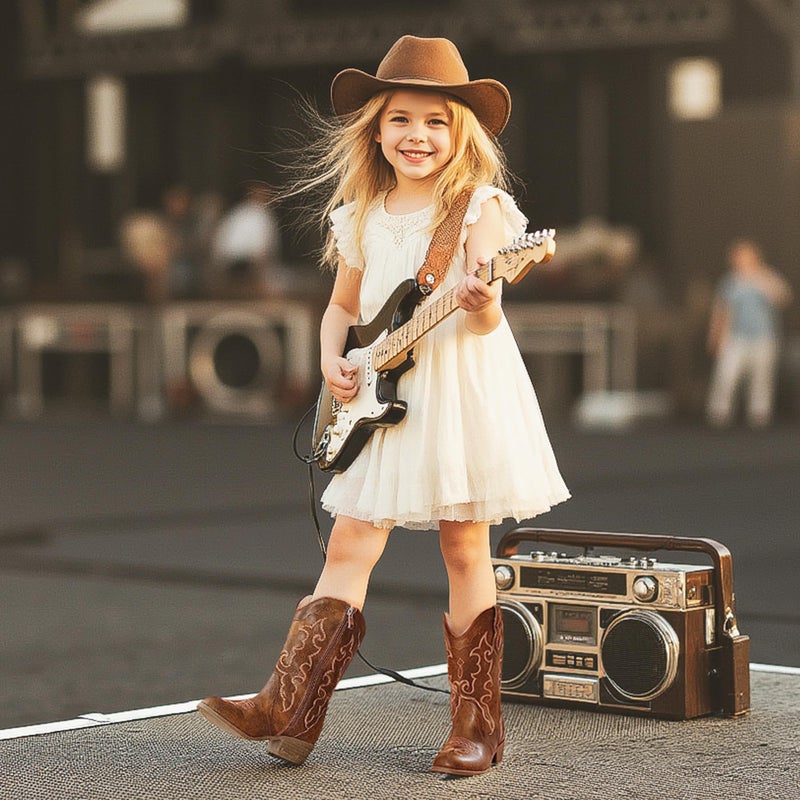 LAURMOSA Cowboy Boots for Girls Dress Cowgirl Brown Kids Western Dressy Cowboy Boots Size 2 Ponited Toe Big Girls Cowgirl Embroidered Horseback Riding Party Shoes(L1052Brown 2) - Image 3