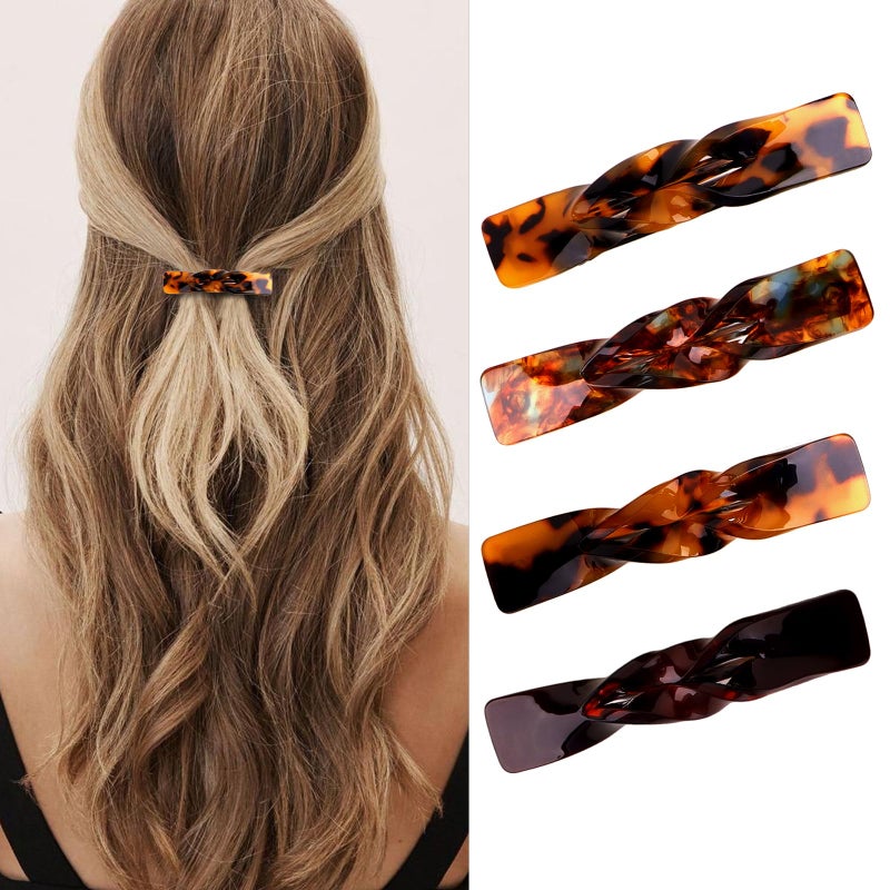 ANBALA 4Pcs Small Barrettes for Women 2.6 Inch Tortoise Shell Acetate Barrettes for Women Thin Fine Hair Small French Hair Clips - Image 1