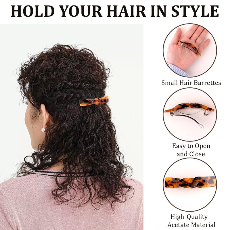 ANBALA 4Pcs Small Barrettes for Women 2.6 Inch Tortoise Shell Acetate Barrettes for Women Thin Fine Hair Small French Hair Clips - Image 3