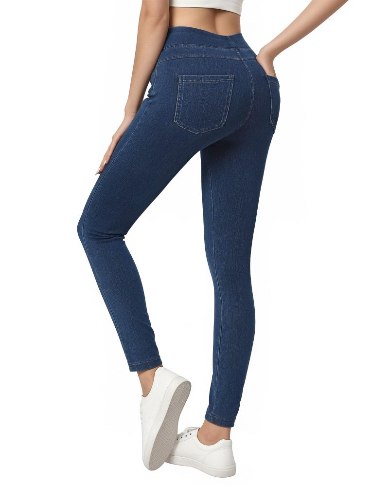 TONIRY Jeggings for Women with Pockets Stretchy Skinny Tummy Control Jeans High Waist Pull On Butt Lifting Denim Leggings - Soft, Breathable Fabric for Casual Yoga Work Year-Round Wear Dark Blue - Image 1