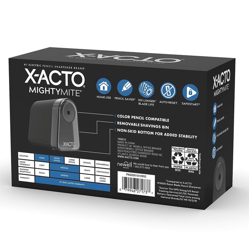 X-ACTO Pencil Sharpener, Mighty Mite Electric Pencil Sharpener, With Pencil SaverÂ®, SafeStartÂ® Motor, Black, 1 Count - Home, Office, School, Teacher Supplies - Image 2