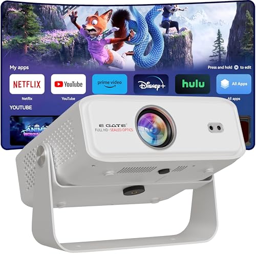 E Gate Duster 8X Projector 4k Ultra HD | Official Netflix, Prime, Sony | 100% DustFree & Certified Android Whale OS | 8X Brighter, 1080p Native, Fully Automatic, HDMI-ARC, Chat GPT Voice Remote, EGATE - Image 1