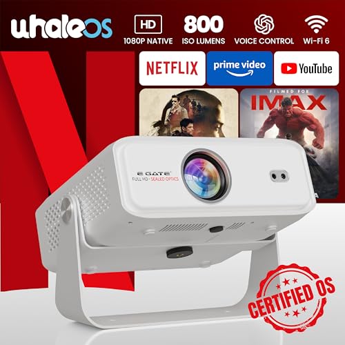 E Gate Duster 8X Projector 4k Ultra HD | Official Netflix, Prime, Sony | 100% DustFree & Certified Android Whale OS | 8X Brighter, 1080p Native, Fully Automatic, HDMI-ARC, Chat GPT Voice Remote, EGATE - Image 2