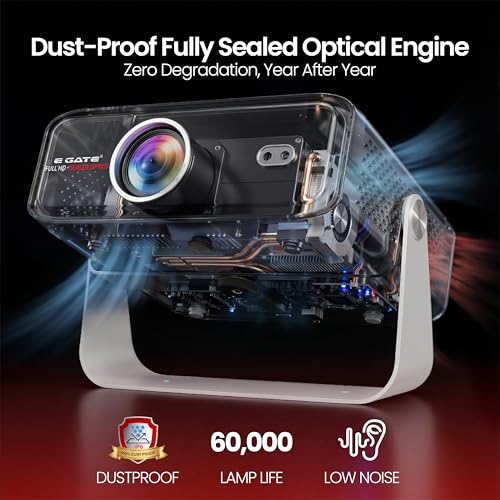 E Gate Duster 8X Projector 4k Ultra HD | Official Netflix, Prime, Sony | 100% DustFree & Certified Android Whale OS | 8X Brighter, 1080p Native, Fully Automatic, HDMI-ARC, Chat GPT Voice Remote, EGATE - Image 3
