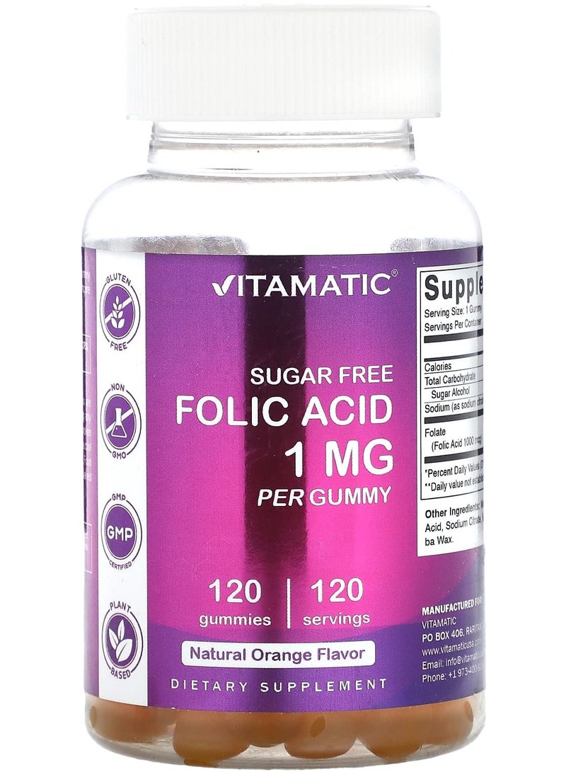 Vitamatic Sugar Free Folic Acid, Natural Orange, 1 mg, 120 Gummies