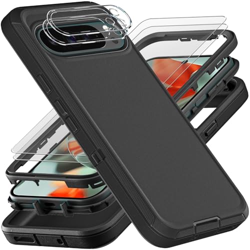 YKHJKLEC for Google Pixel 10 Pro XL Case Military Grade 3 in 1 Heavy Duty ShockproofDrop ProofDust Proof Case with 2Pcs Tempered Glass Screen Protector Camera Lens Protector BlackBlack - Image 1
