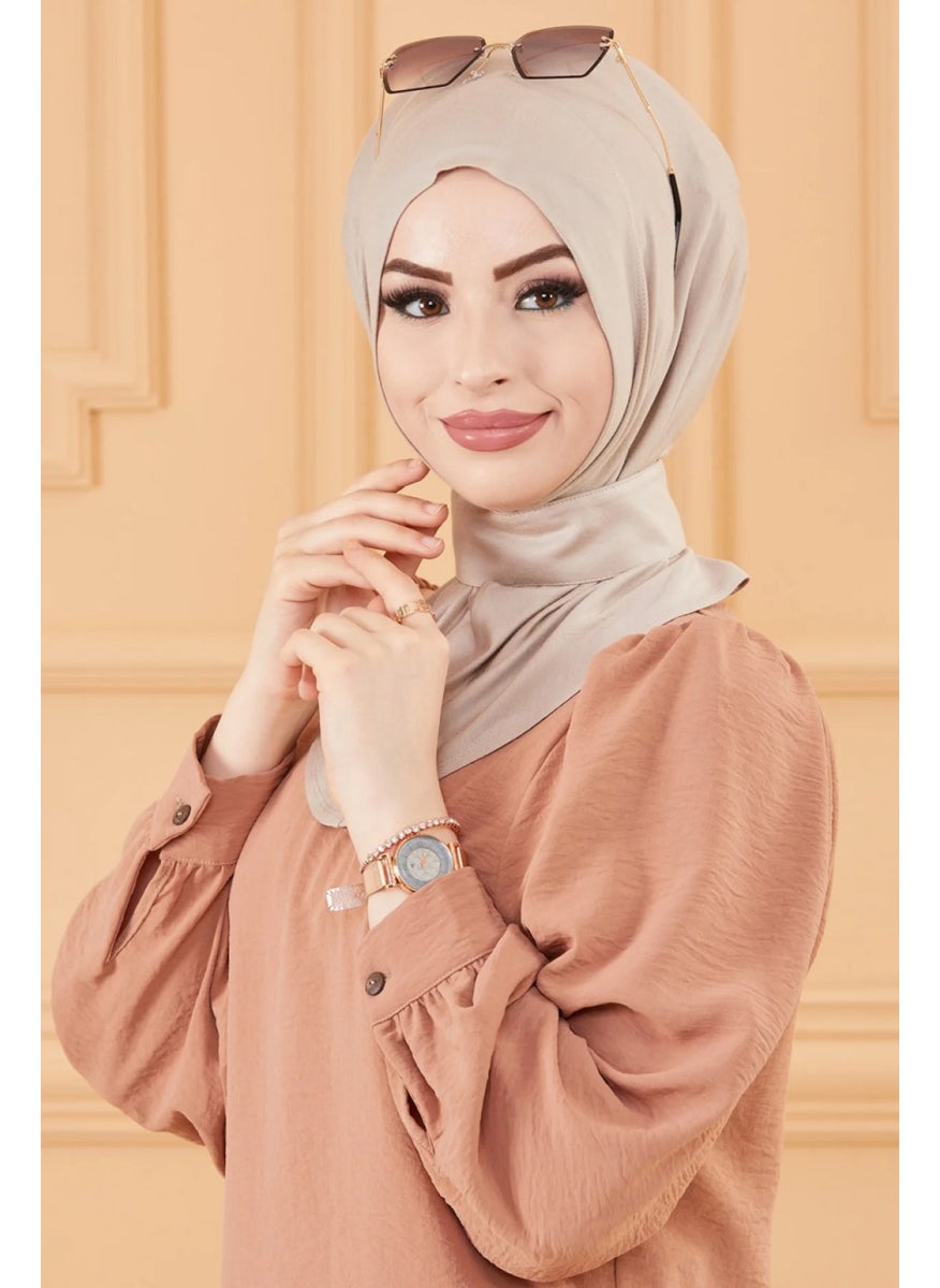 Belifanti Collection حجاب نسائي مع طوق رقبة عظم من مادة سكرية خفيفة بلون مينك  - Image 1