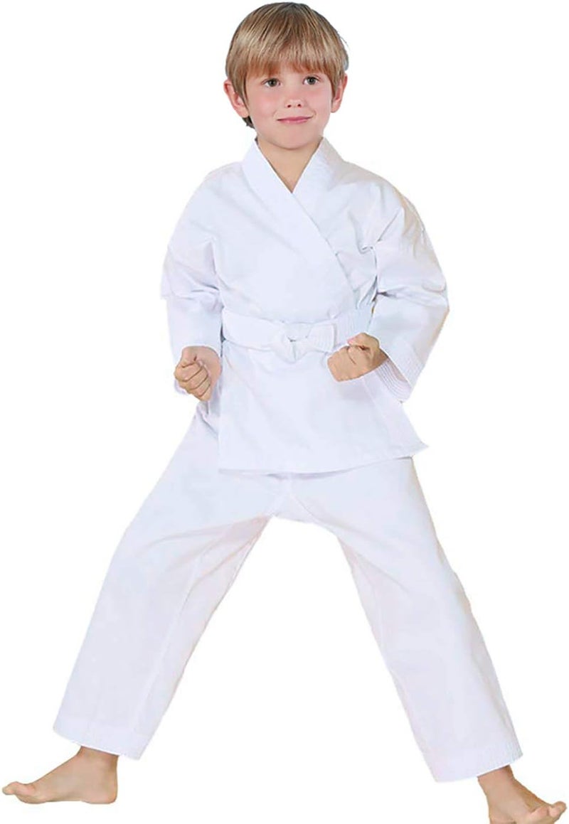FLUORY Karate Uniform with Free Belt, White Karate Gi for Kids & Adult Size 000-6 - Image 1