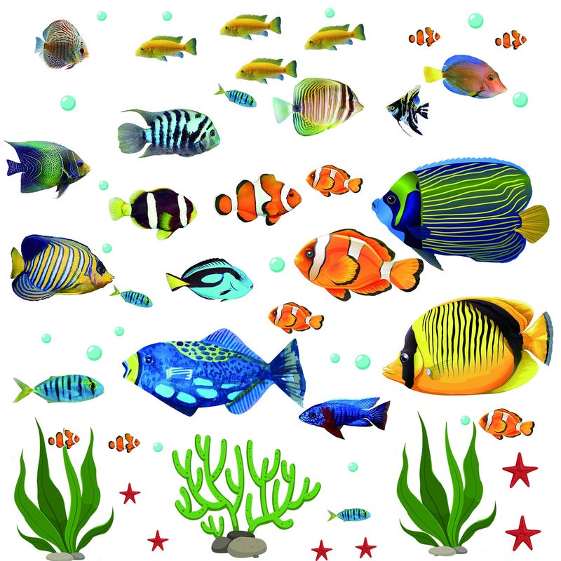 Fish Wall Stickers Under The Sea Decorative Wall Decals Coral Reef Fish Wall Stickers Peel and Stick Starfish Wall Art Sticker Decals for Kids Nursery Bedroom Living Room