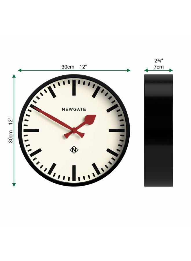NEWGATE ® The Luggage Metal Wall Clock - Designer Station Clock - Perfect as a Kitchen Clock - Office Clock - Round Clock - Retro Clock - Black Case/Red Hands - Image 3