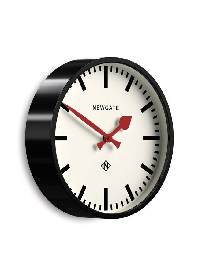 NEWGATE ® The Luggage Metal Wall Clock - Designer Station Clock - Perfect as a Kitchen Clock - Office Clock - Round Clock - Retro Clock - Black Case/Red Hands - Image 1
