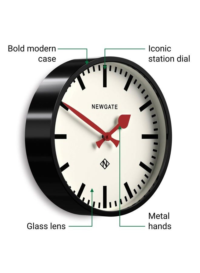 NEWGATE ® The Luggage Metal Wall Clock - Designer Station Clock - Perfect as a Kitchen Clock - Office Clock - Round Clock - Retro Clock - Black Case/Red Hands - Image 5
