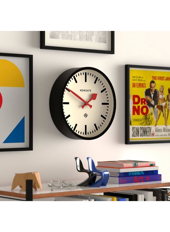 NEWGATE ® The Luggage Metal Wall Clock - Designer Station Clock - Perfect as a Kitchen Clock - Office Clock - Round Clock - Retro Clock - Black Case/Red Hands - Image 4
