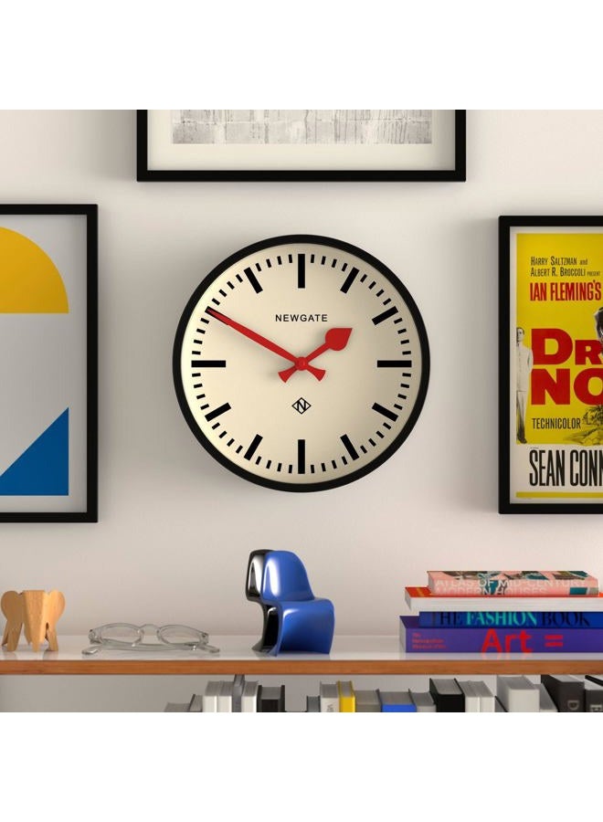 NEWGATE ® The Luggage Metal Wall Clock - Designer Station Clock - Perfect as a Kitchen Clock - Office Clock - Round Clock - Retro Clock - Black Case/Red Hands - Image 2