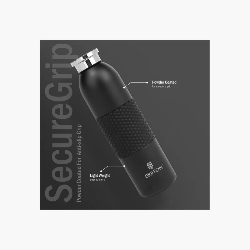 Briiton Insulated Black Water Bottle 620 ml for Men
