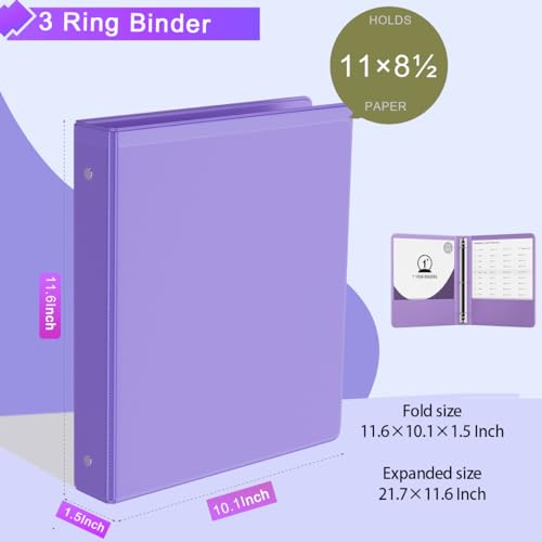 LIMANLIRY 2Inch Binder 3 Ring Round Ring with 2 Interior Pockets Holds 450 Sheets Letter Size Paper Durable Plastic View Binders for School Office and Home - Image 3