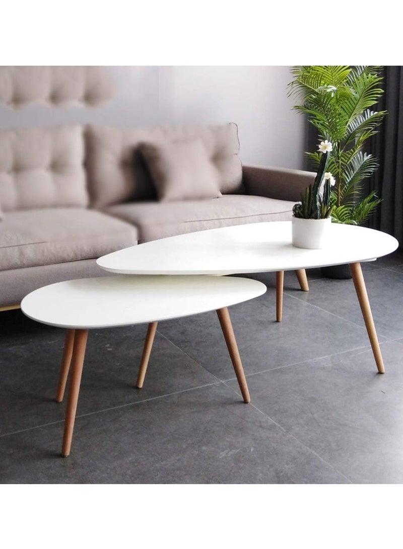 DubaiGallery طقم من 2 طاولة قهوة طاولة جانبية بيضاء صغيرة مع أرجل قوية طاولة مثلثية متداخلة لغرفة المعيشة - Image 1