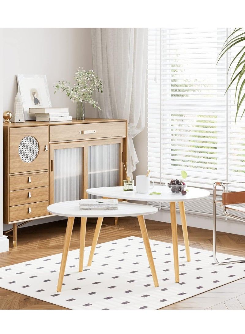 DubaiGallery طقم من 2 طاولة قهوة طاولة جانبية بيضاء صغيرة مع أرجل قوية طاولة مثلثية متداخلة لغرفة المعيشة - Image 4