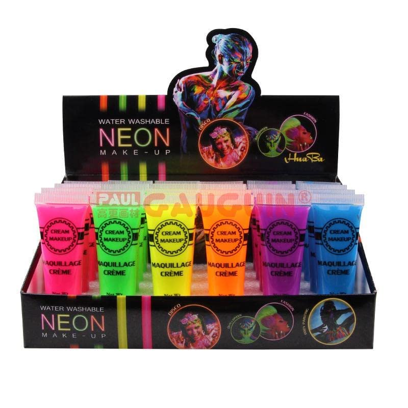 53 Arts 53ARTS Neon Paint Fluorescent Water Washable Body Face Paint Makeup Flash Tattoo Halloween Painting Drawing Pigment Party Cosplay Set of 24 - Image 1