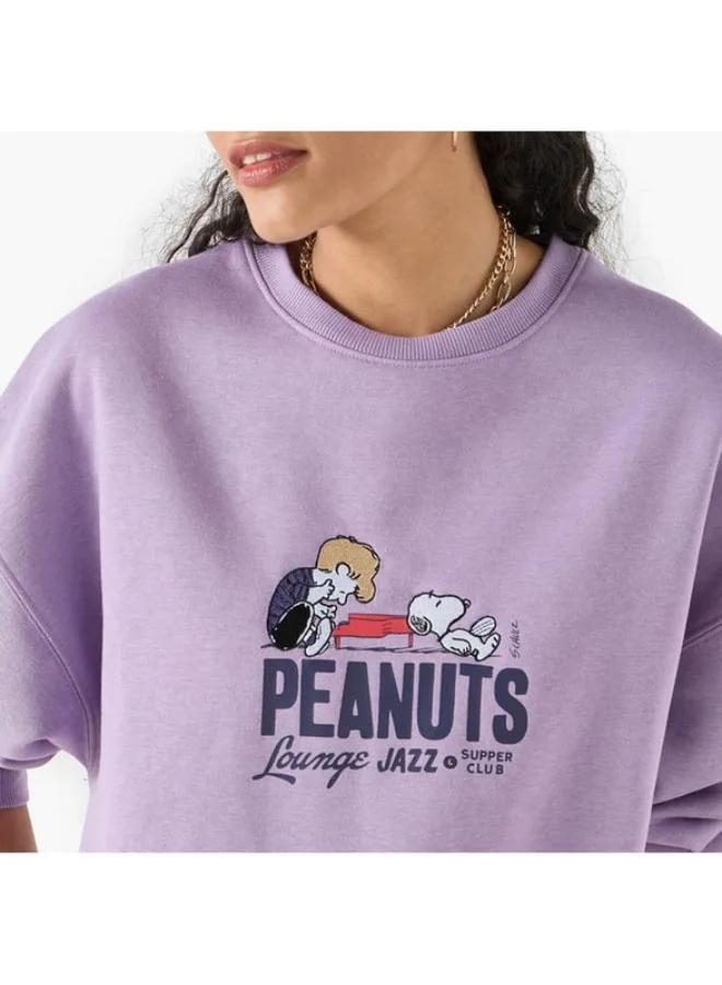 SP Characters Snoopy Print Sweatshirt with Long Sleeves and Crew Neck