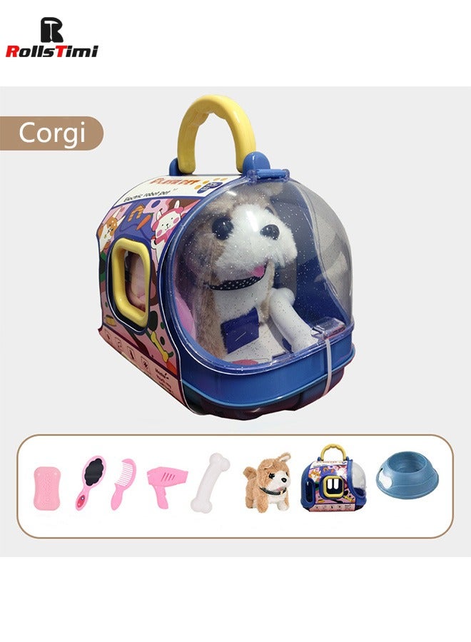 رولستيمي ألعاب أطفال كلب لطيف مع قفص الكلب المشي دعوة لعبة إلكترونية هدايا عيد ميلاد تفاعلية للأطفال الطفل ، فصيل كورجي - Image 1