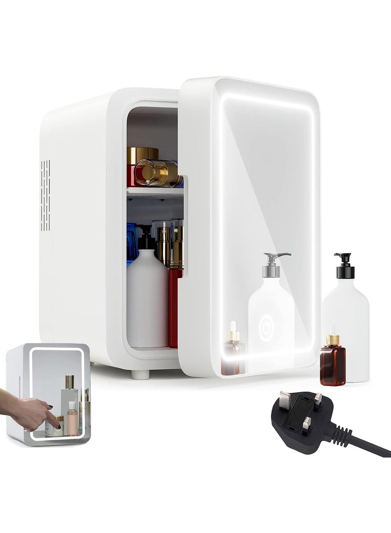 Makeup Beauty Mini Fridge,8L Portable Cosmetic Refrigerator,Mirrored Make Up Fridge,Led Lighting,Glass Panel,for Makeup,Skincare,Snacks,or Vanity,White - Image 1