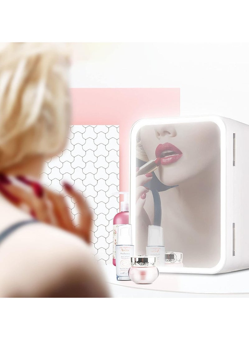 Makeup Beauty Mini Fridge,8L Portable Cosmetic Refrigerator,Mirrored Make Up Fridge,Led Lighting,Glass Panel,for Makeup,Skincare,Snacks,or Vanity,White - Image 5